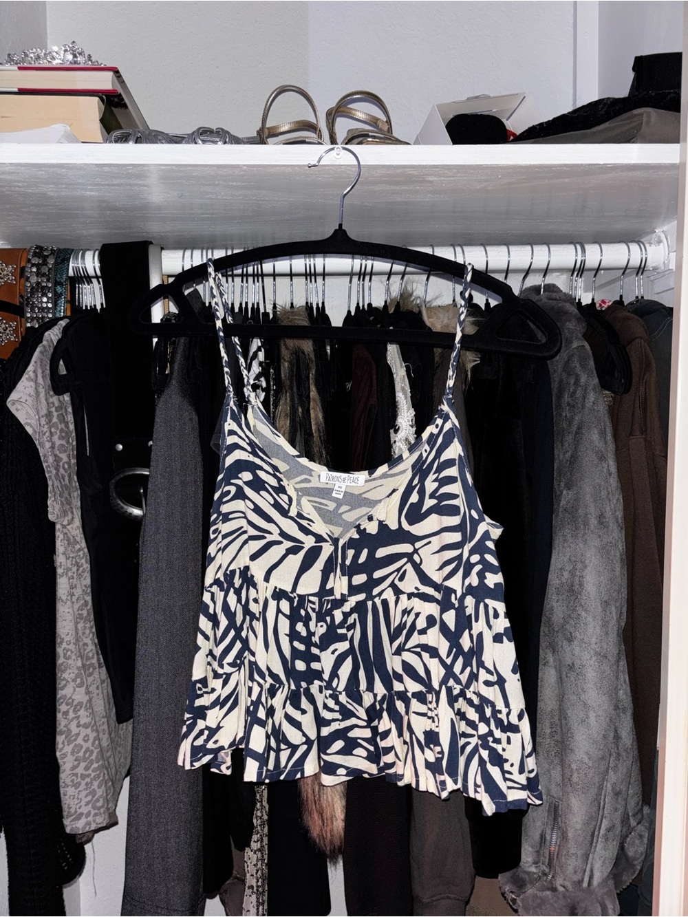 Navy and Cream Abstract Print Cami